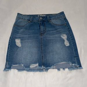 Rewash Skirt Juniors 1/25 Small Denim Mini Blue  With Distress Ends and Rips